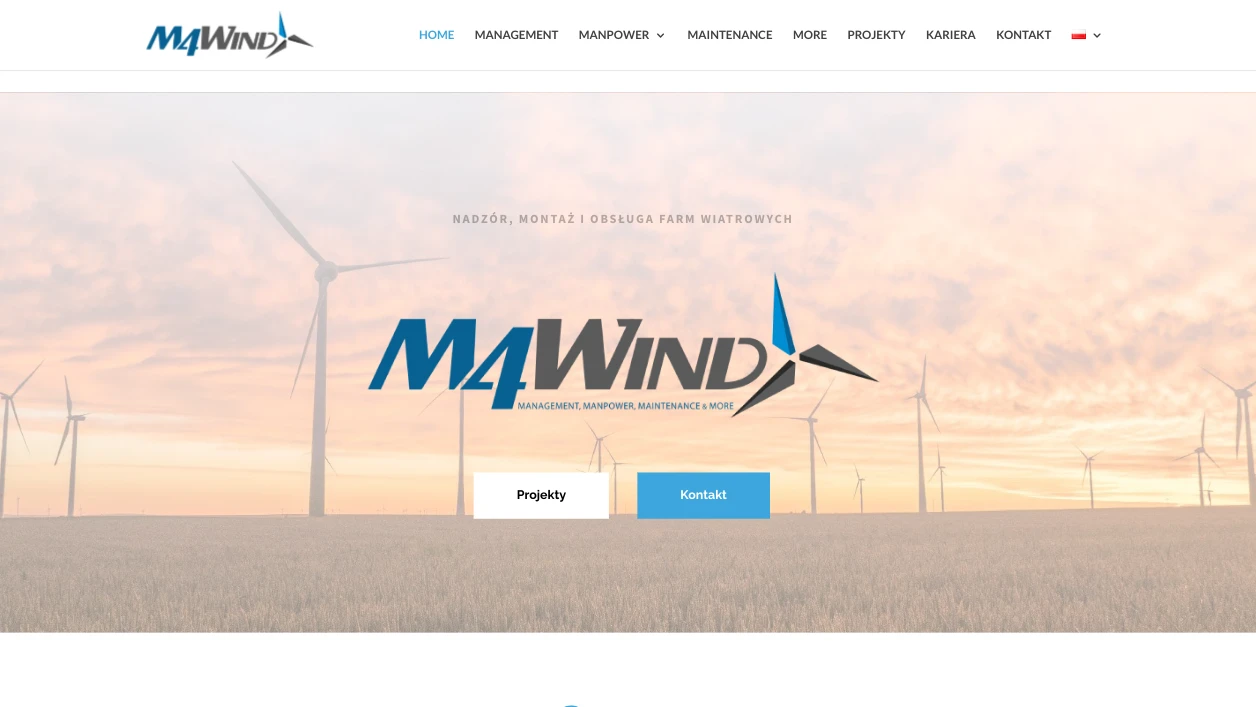 Strona M4Wind – serwis i zarządzanie farmami wiatrowymi, Szczecin